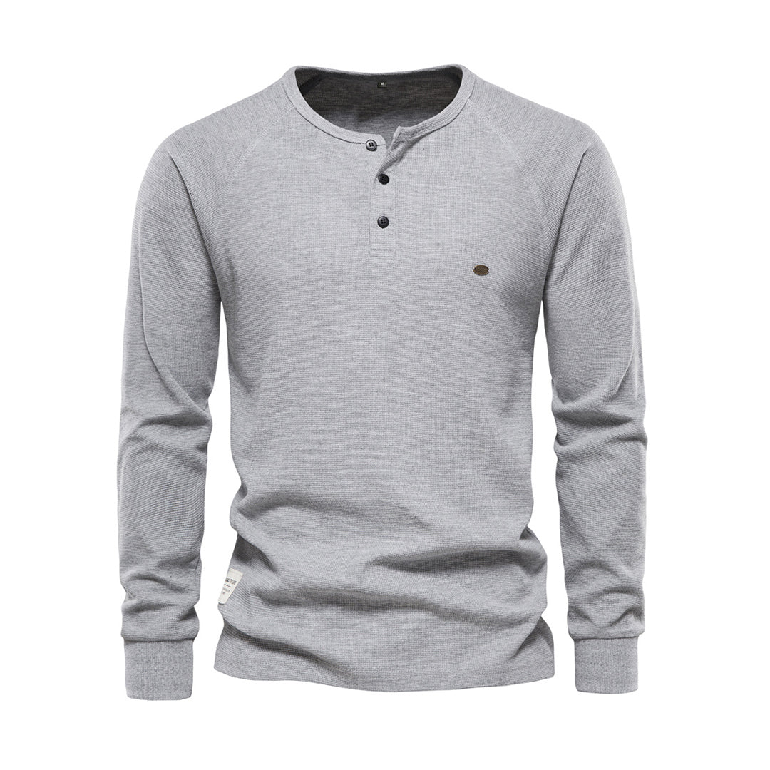 Men’s Long Sleeve Henley Shirt Waffle Texture Casual Fit