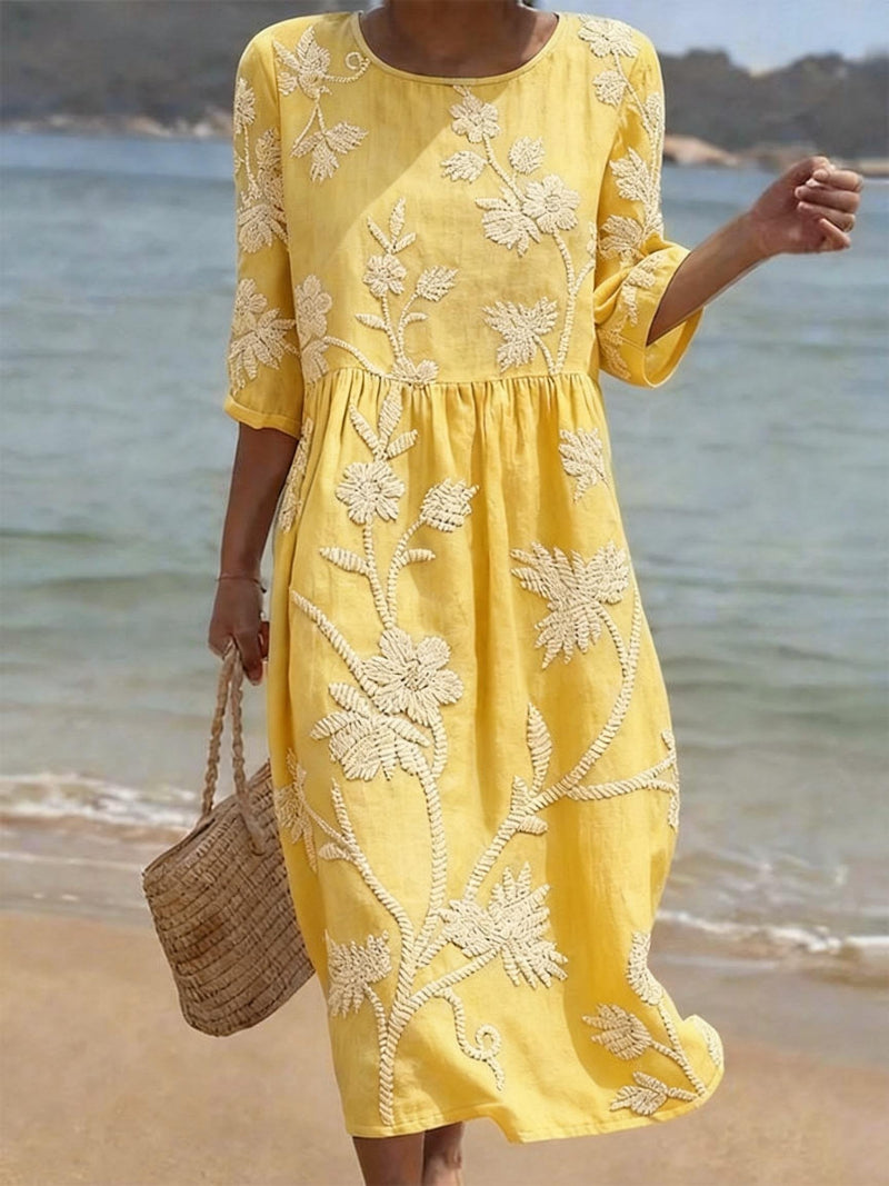 Women’s Embroidered Midi Dress Relaxed Elegant Occasion Style