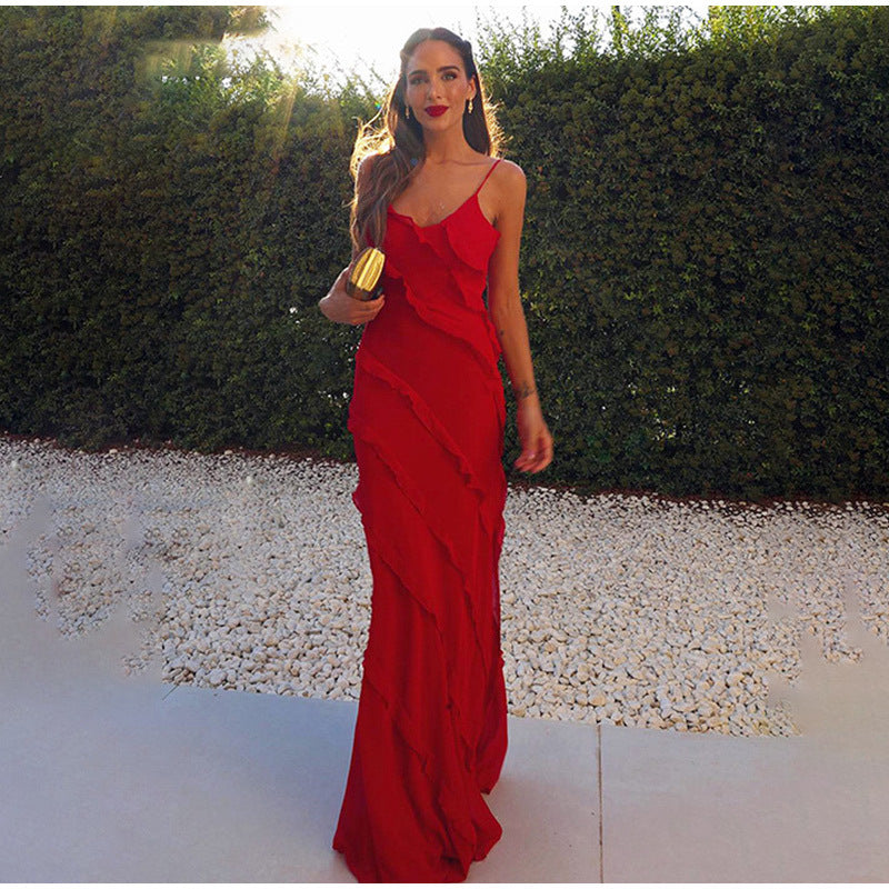 Women’s Ruffle Detail Maxi Dress Elegant Occasion Style