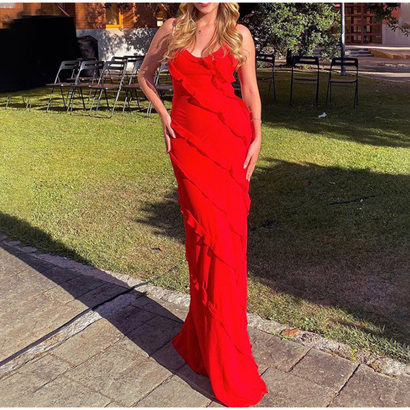 Women’s Ruffle Detail Maxi Dress Elegant Occasion Style