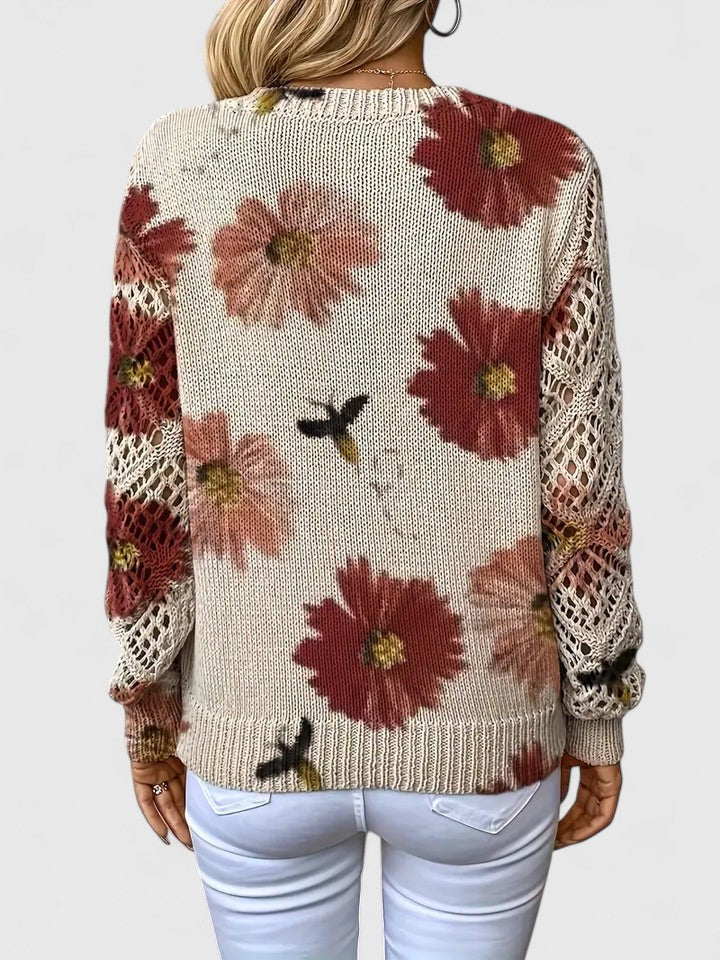Pull en maille imprimé à col en V pour femme – Haut ajouré respirant pour les événements printaniers et les week-ends