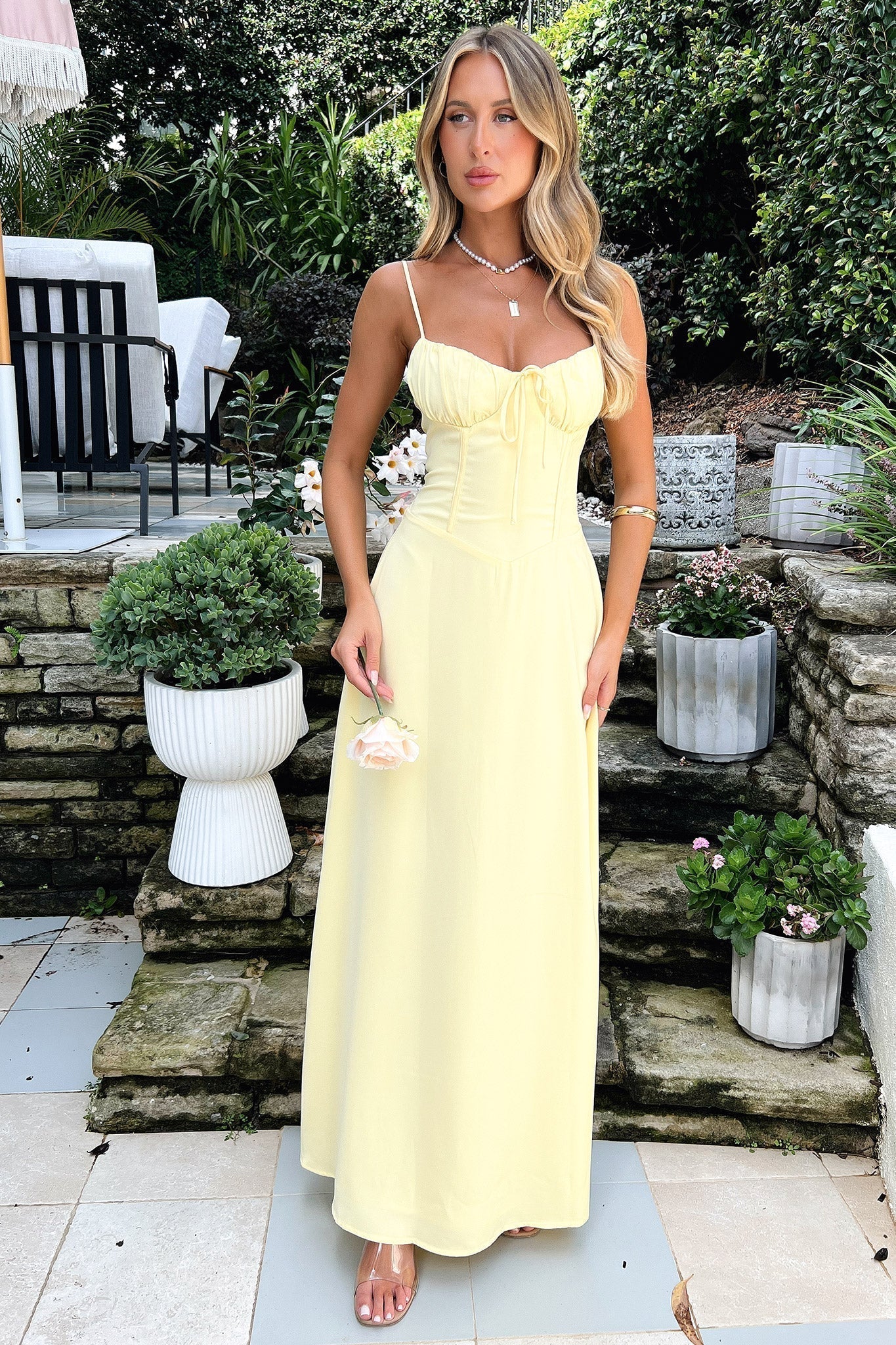 Γυναικείο Μακρύ Φόρεμα Bustier με Δέσιμο Μπροστά