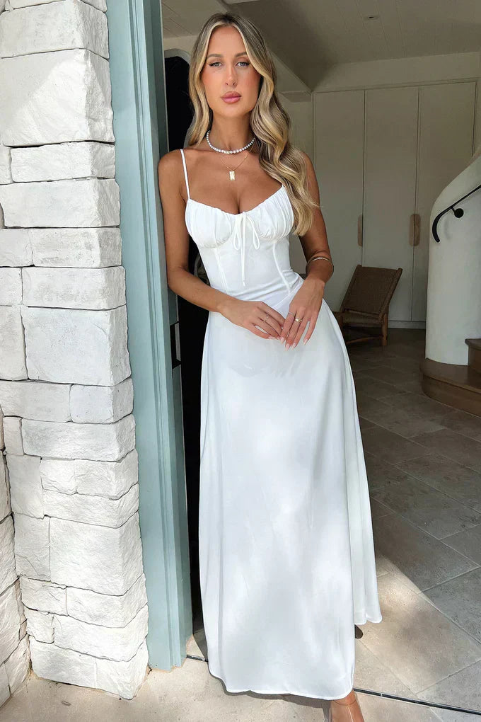 Γυναικείο Μακρύ Φόρεμα Bustier με Δέσιμο Μπροστά