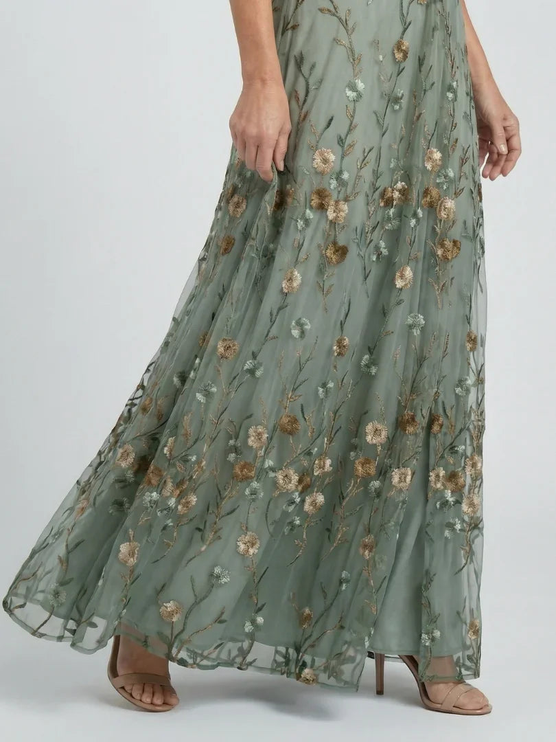 Women’s Wrap Maxi Dress with Sheer Flutter Sleeves