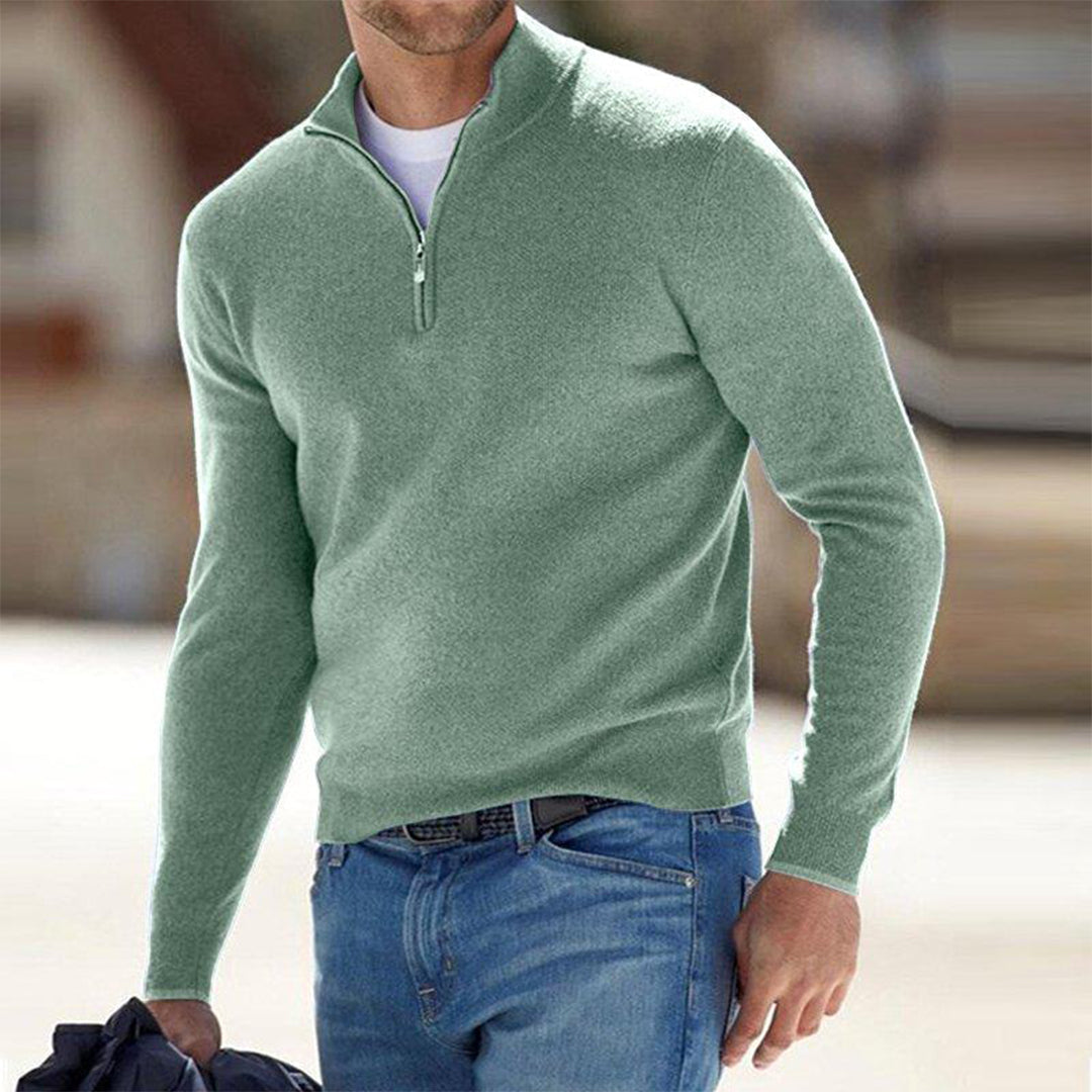 Herres letvægts sweater med kvart lynlås og hævet krave