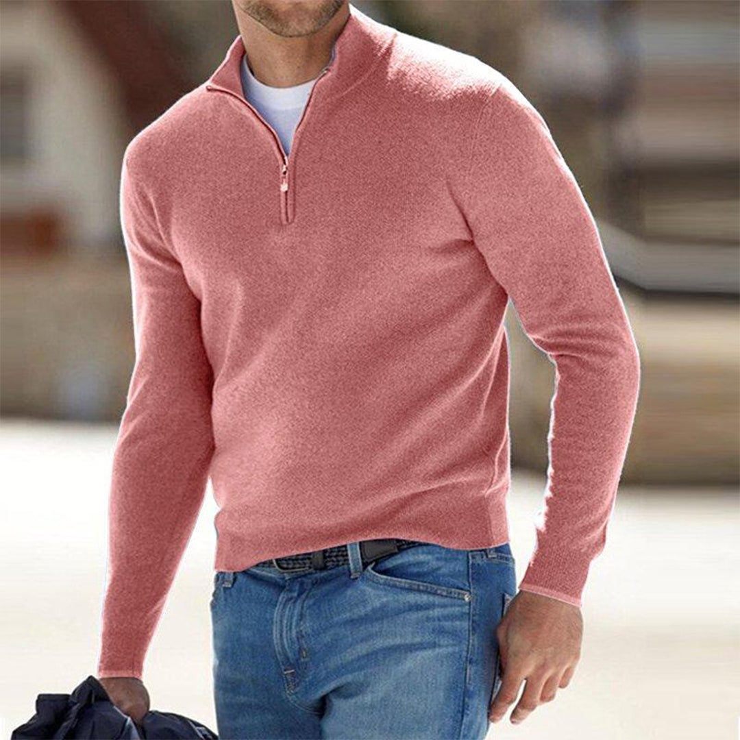 Herres letvægts sweater med kvart lynlås og hævet krave