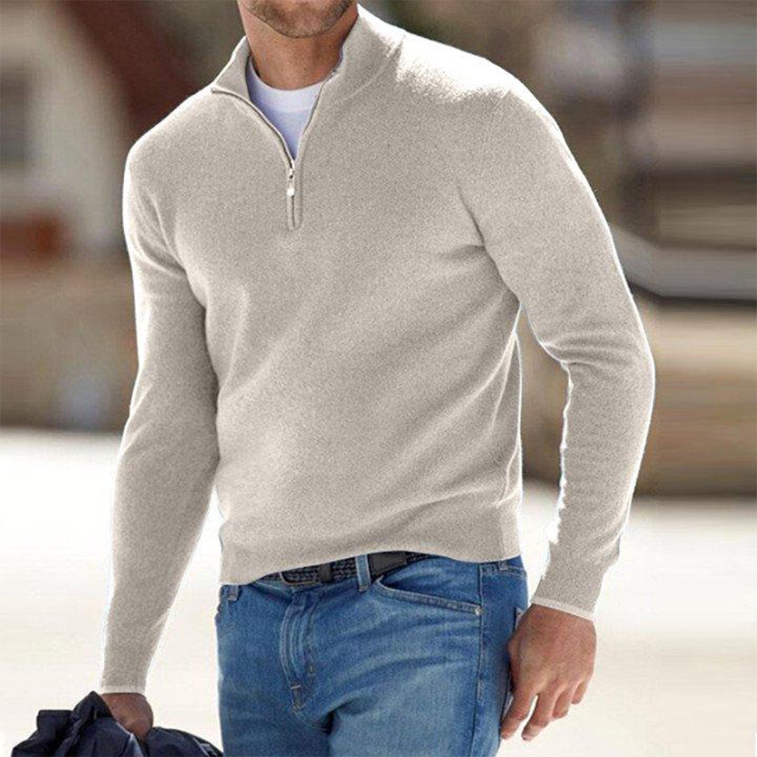 Herres letvægts sweater med kvart lynlås og hævet krave