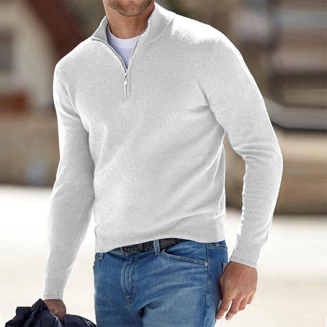 Herres letvægts sweater med kvart lynlås og hævet krave