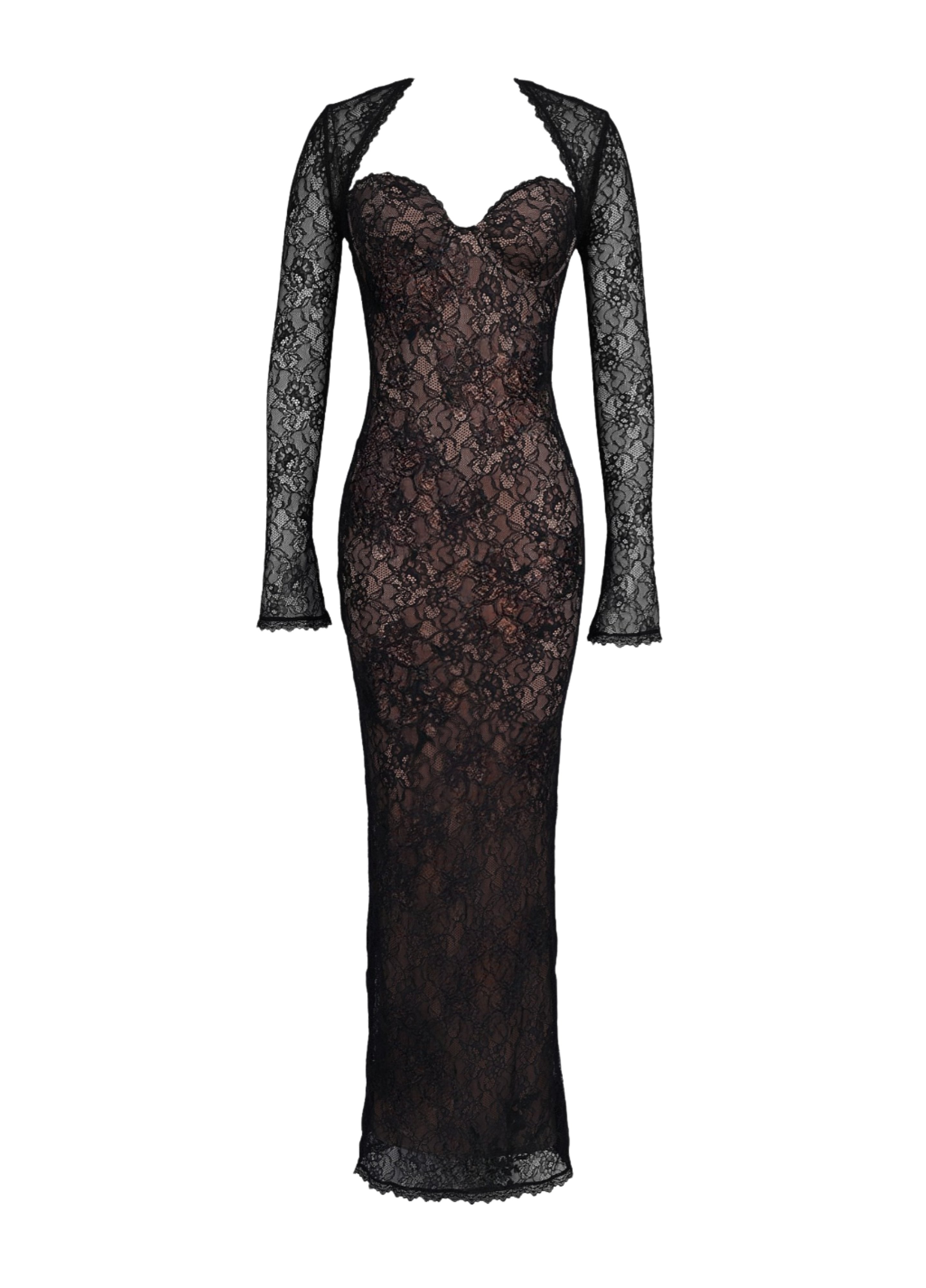 Abito lungo da donna in pizzo, silhouette elegante da sera