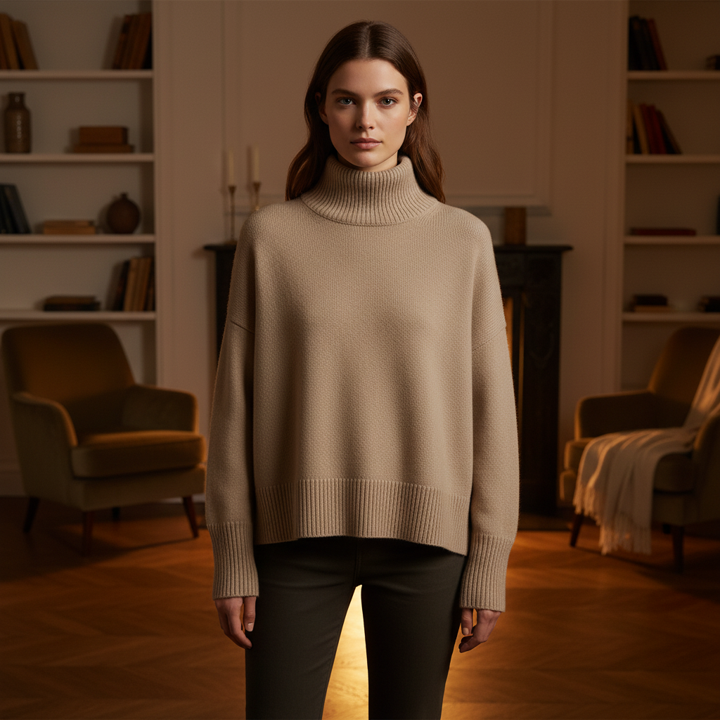 Women’s Oversized Turtleneck Sweater with Dropped Shoulders