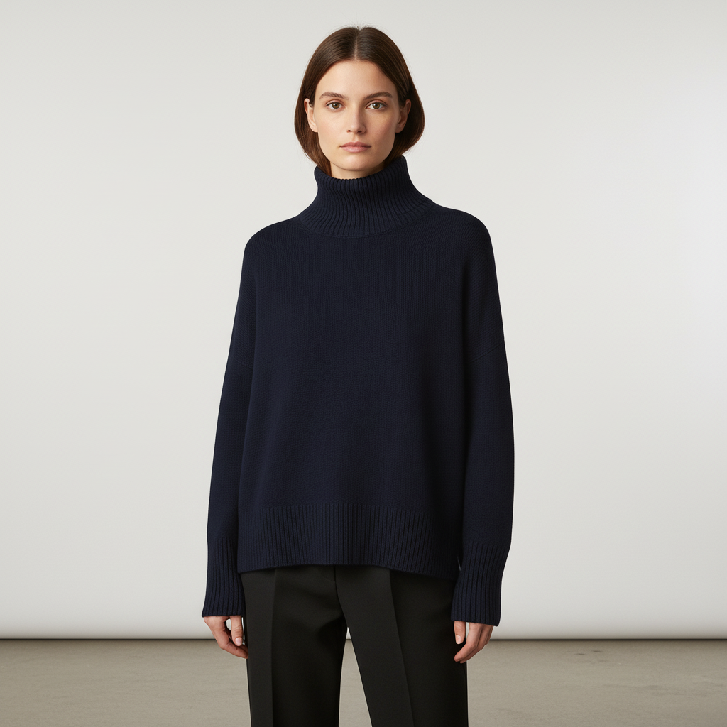 Women’s Oversized Turtleneck Sweater with Dropped Shoulders