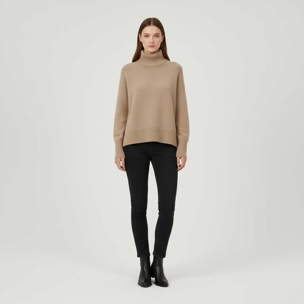 Women’s Oversized Turtleneck Sweater with Dropped Shoulders