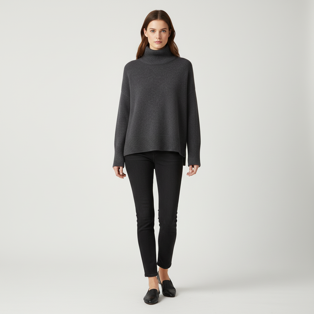 Women’s Oversized Turtleneck Sweater with Dropped Shoulders