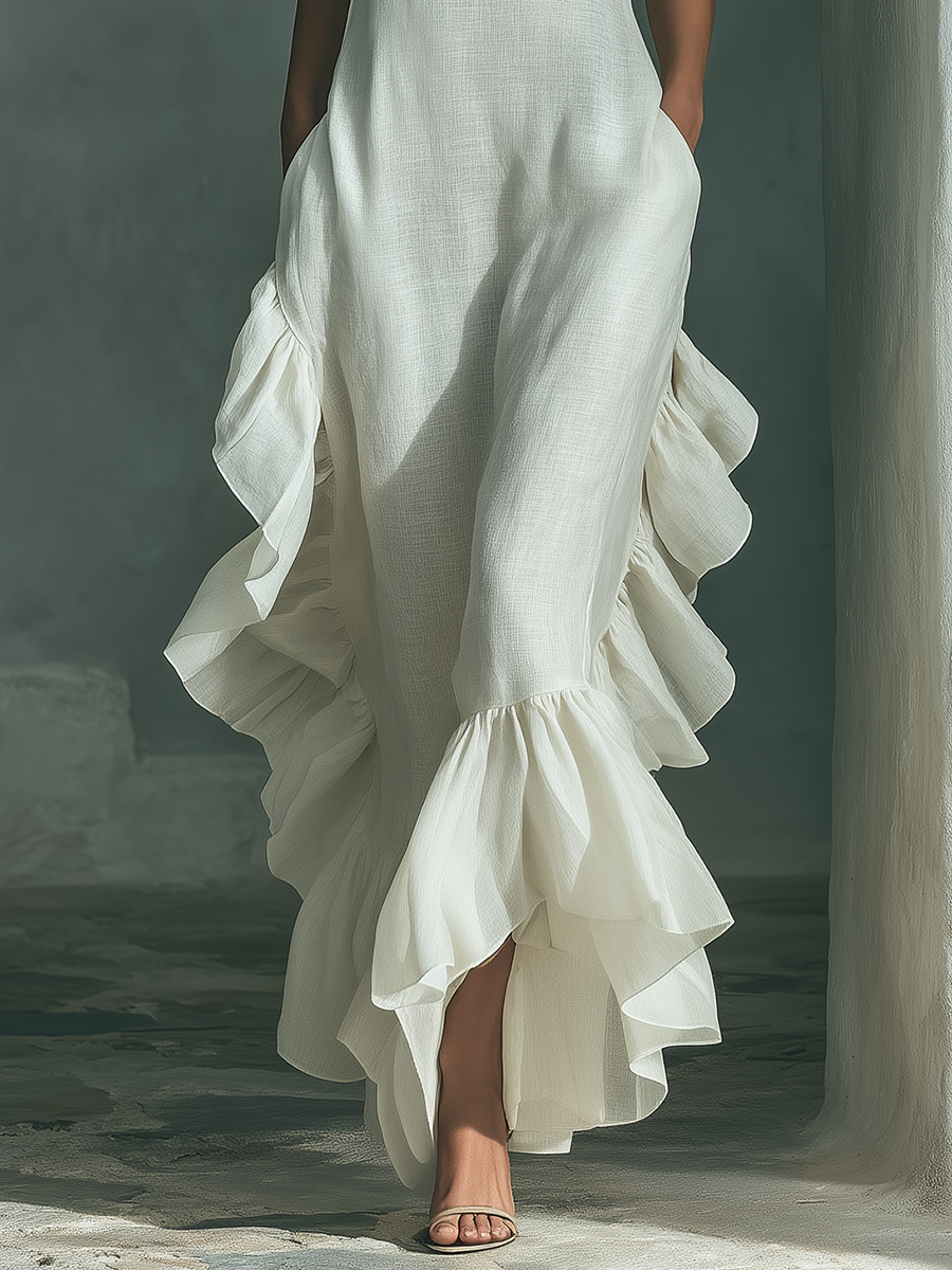 Vestido maxi para mujer con dobladillo con volantes y corte sin mangas