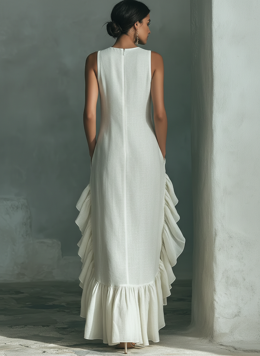Vestido maxi para mujer con dobladillo con volantes y corte sin mangas