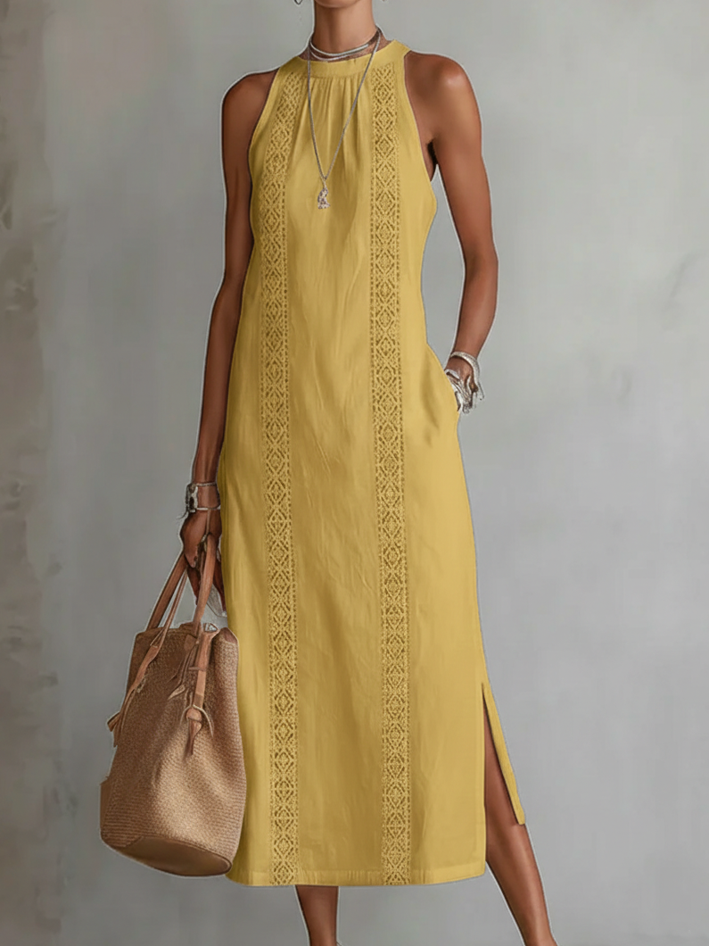 Women’s Lace Panel Midi Dress Relaxed Summer Dress