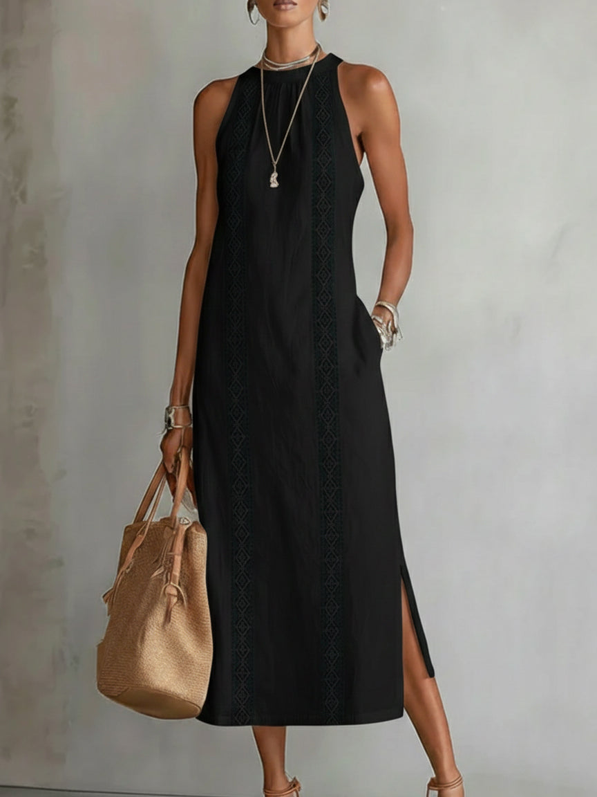 Women’s Lace Panel Midi Dress Relaxed Summer Dress