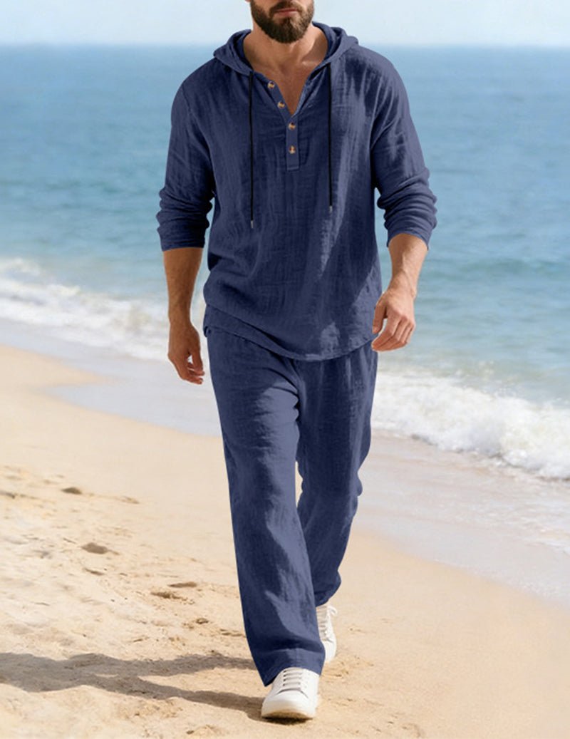 Ensemble détente pour homme avec sweat à capuche, haut Henley et pantalon décontracté
