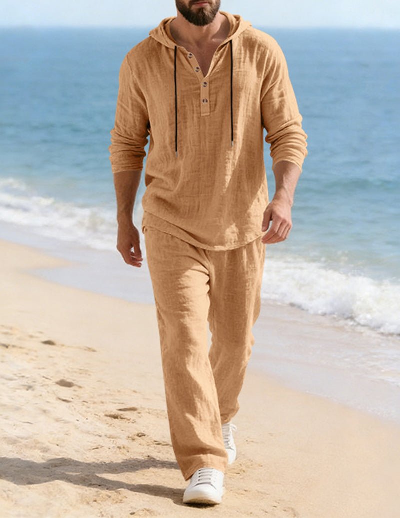 Ensemble détente pour homme avec sweat à capuche, haut Henley et pantalon décontracté