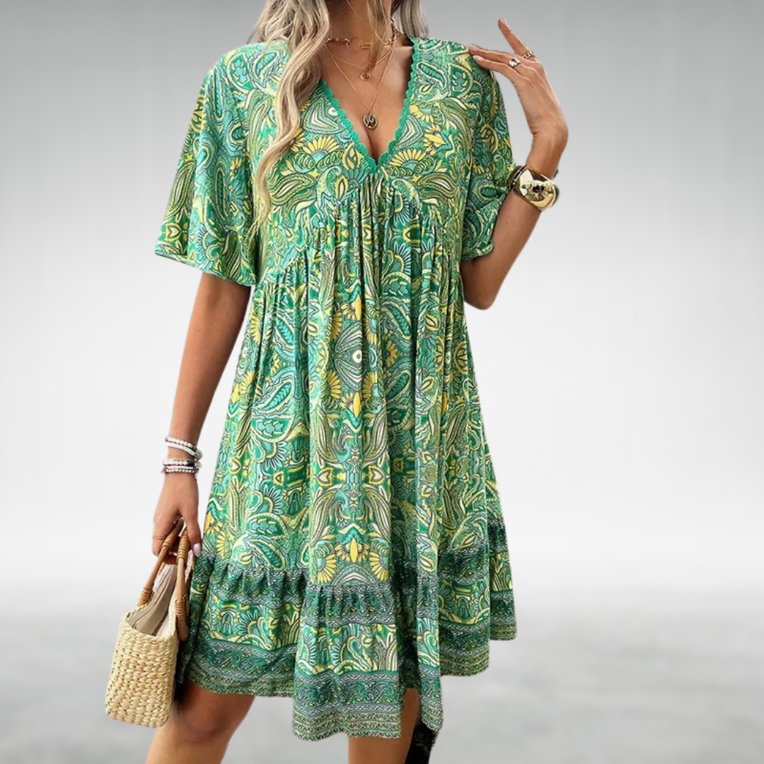 Women’s Printed Boho Mini Dress – Lightweight Relaxed Summer Style for Holidays and Events