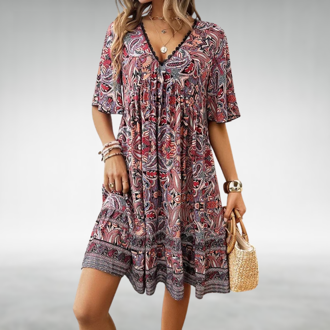 Women’s Printed Boho Mini Dress – Lightweight Relaxed Summer Style for Holidays and Events