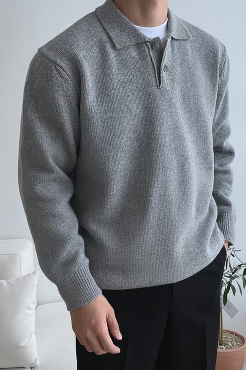 Pánský pletený polokošilový svetr s knoflíkovou légou – měkká vrstva pro elegantní ležérní podzimní oblékání