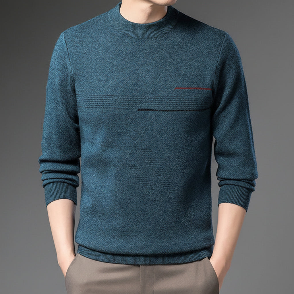 Men’s Mock-Neck Knit Sweater – Minimal Long-Sleeve Style for Autumn and Winter