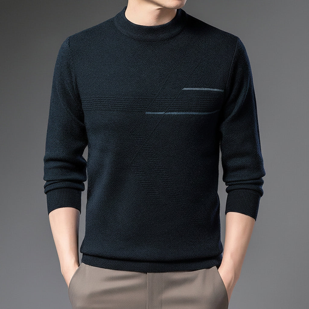 Men’s Mock-Neck Knit Sweater – Minimal Long-Sleeve Style for Autumn and Winter