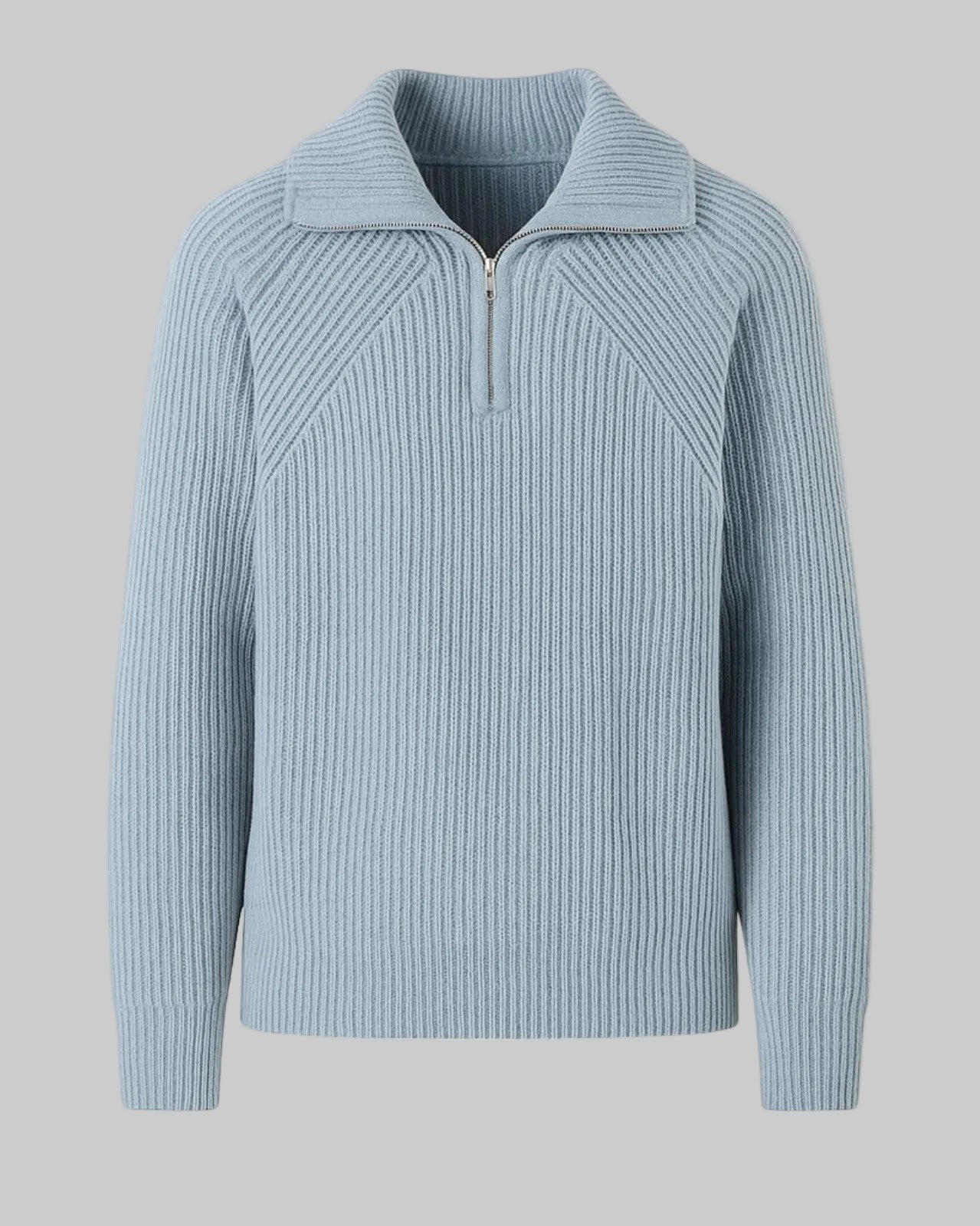 Camisola masculina canelada com gola larga – malha com meio fecho para sobreposição elegante no outono