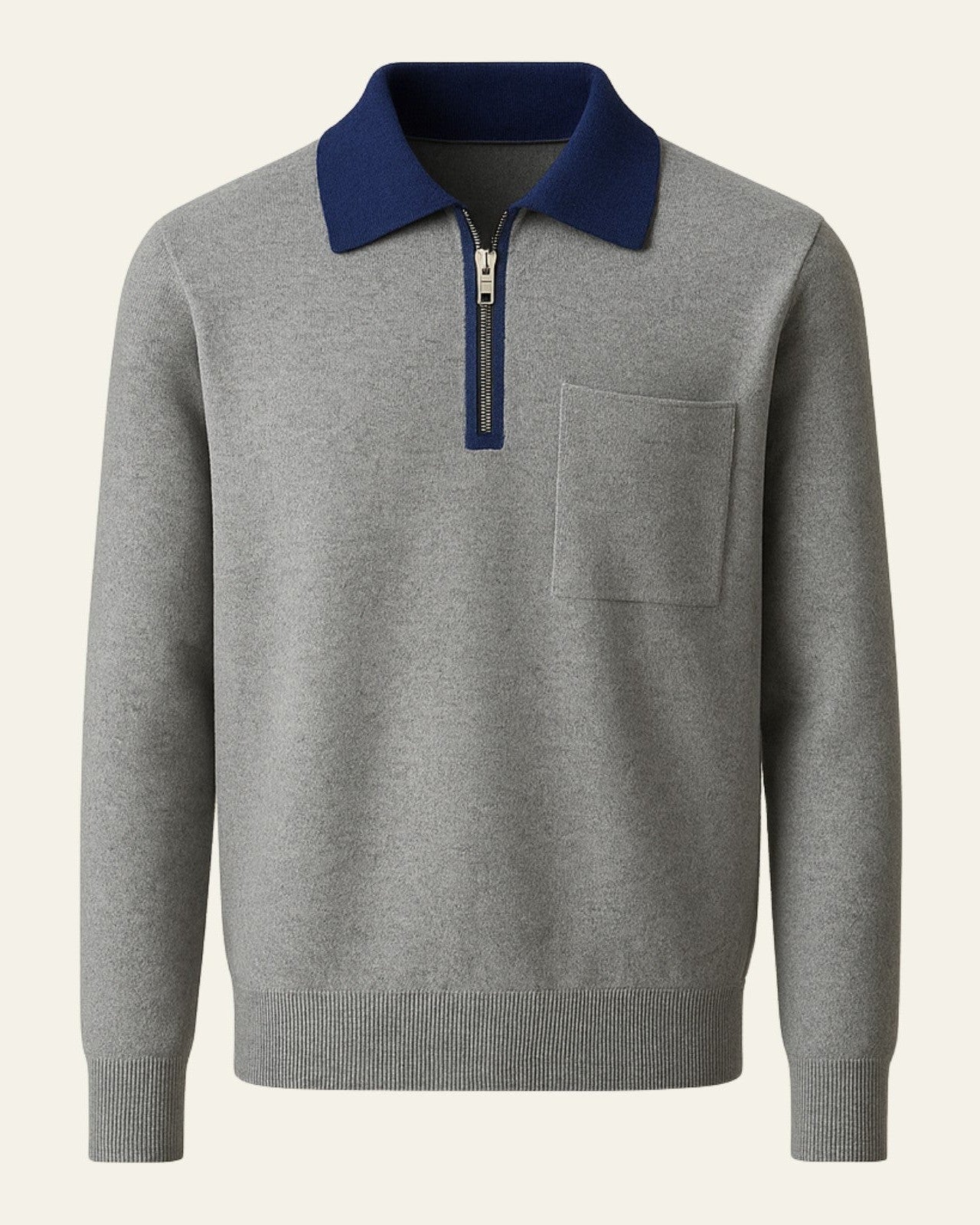 Men’s Collared Quarter-Zip Sweater – Chest-Pocket Knit for Autumn and Winter