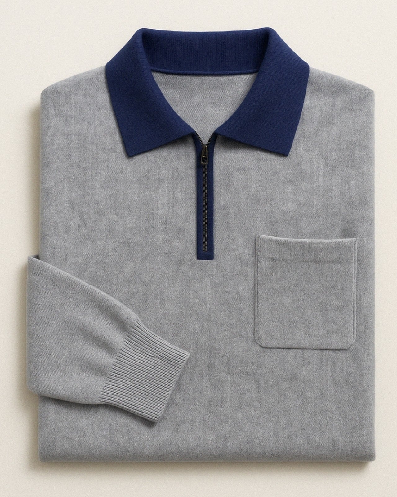 Men’s Collared Quarter-Zip Sweater – Chest-Pocket Knit for Autumn and Winter
