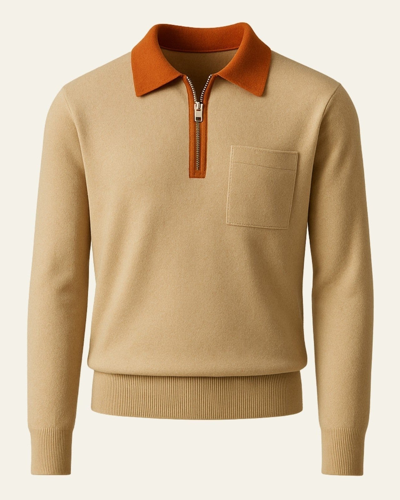 Men’s Collared Quarter-Zip Sweater – Chest-Pocket Knit for Autumn and Winter
