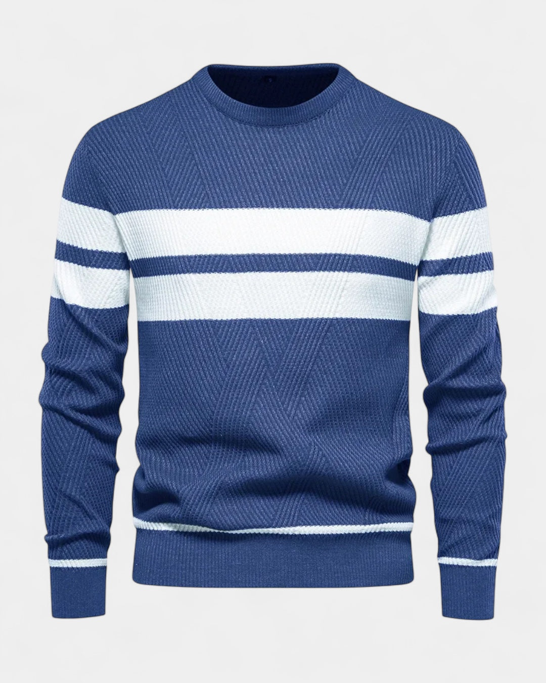 Męski sweter z fakturą i okrągłym dekoltem – elegancka dzianina na co dzień na jesień i zimę