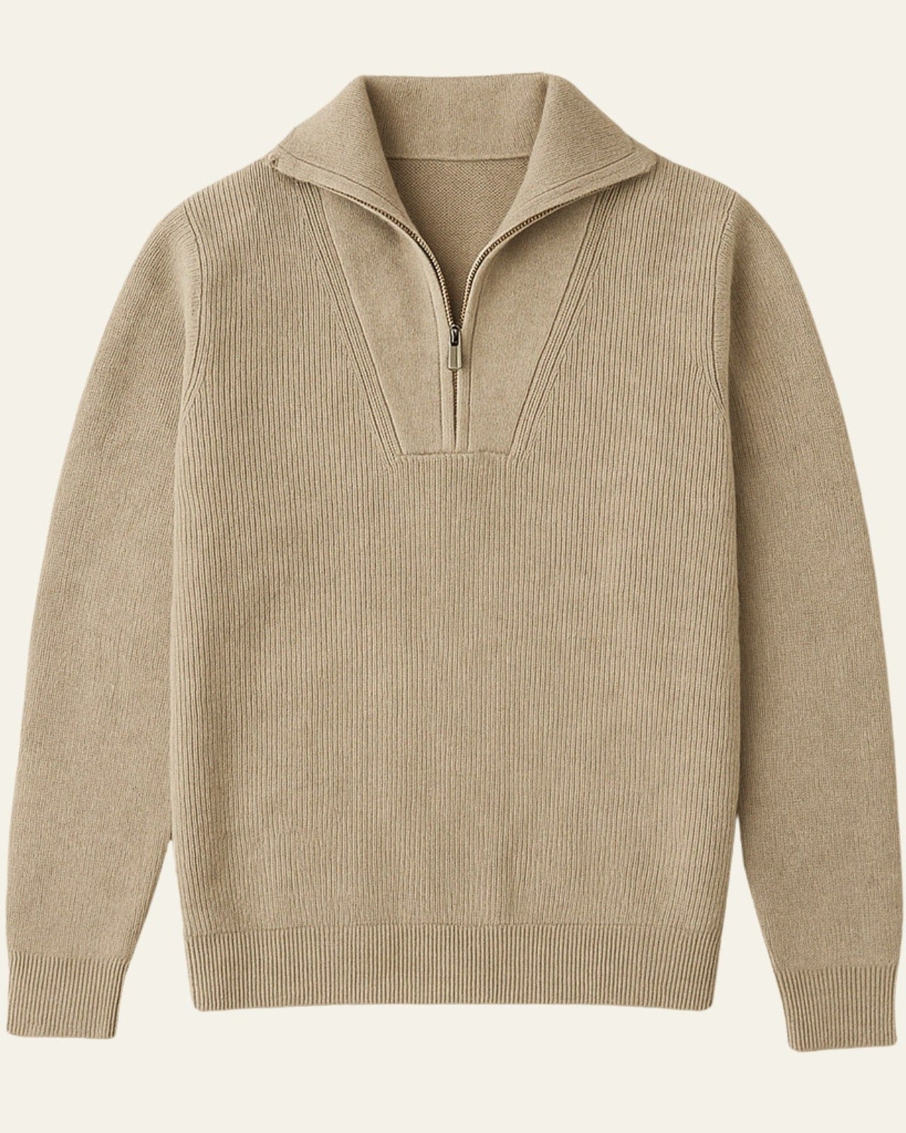Camisola de malha canelada para homem com gola subida – fecho de correr a meio para o outono e o inverno