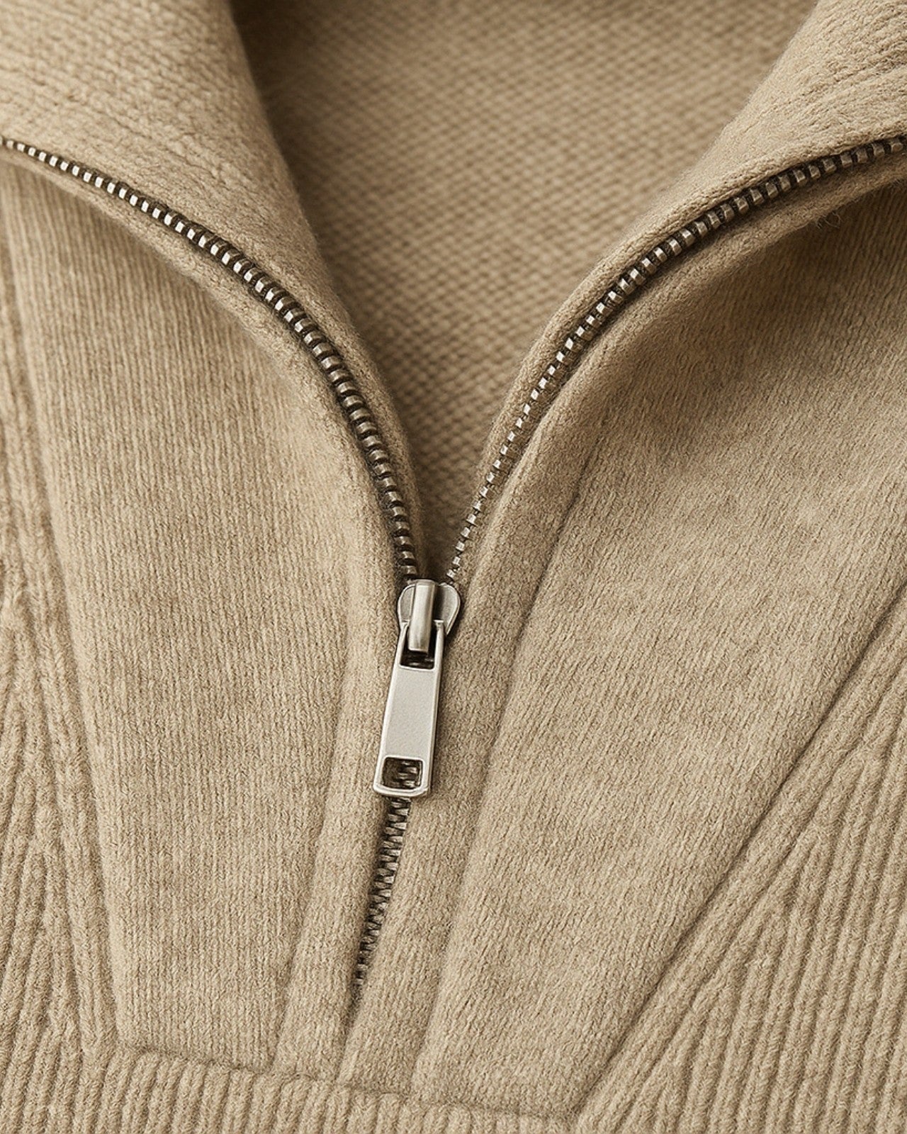 Camisola de malha canelada para homem com gola subida – fecho de correr a meio para o outono e o inverno