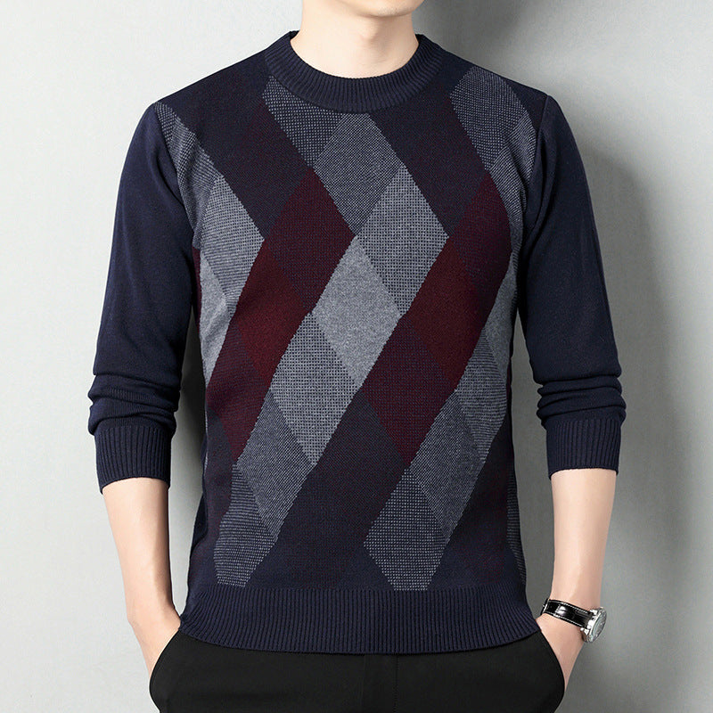 Maglione lavorato da uomo con scollo rotondo – strato stampato dalla vestibilità regolare per autunno e inverno
