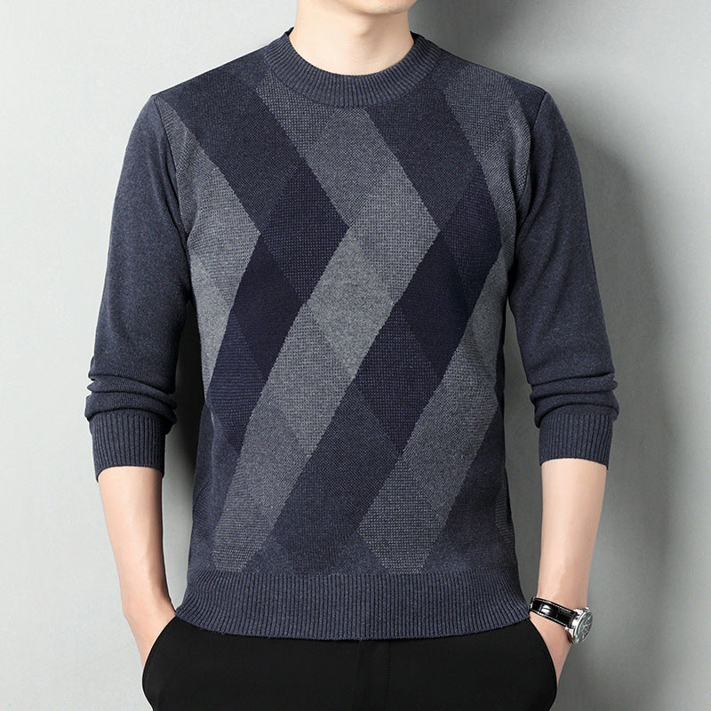 Maglione lavorato da uomo con scollo rotondo – strato stampato dalla vestibilità regolare per autunno e inverno