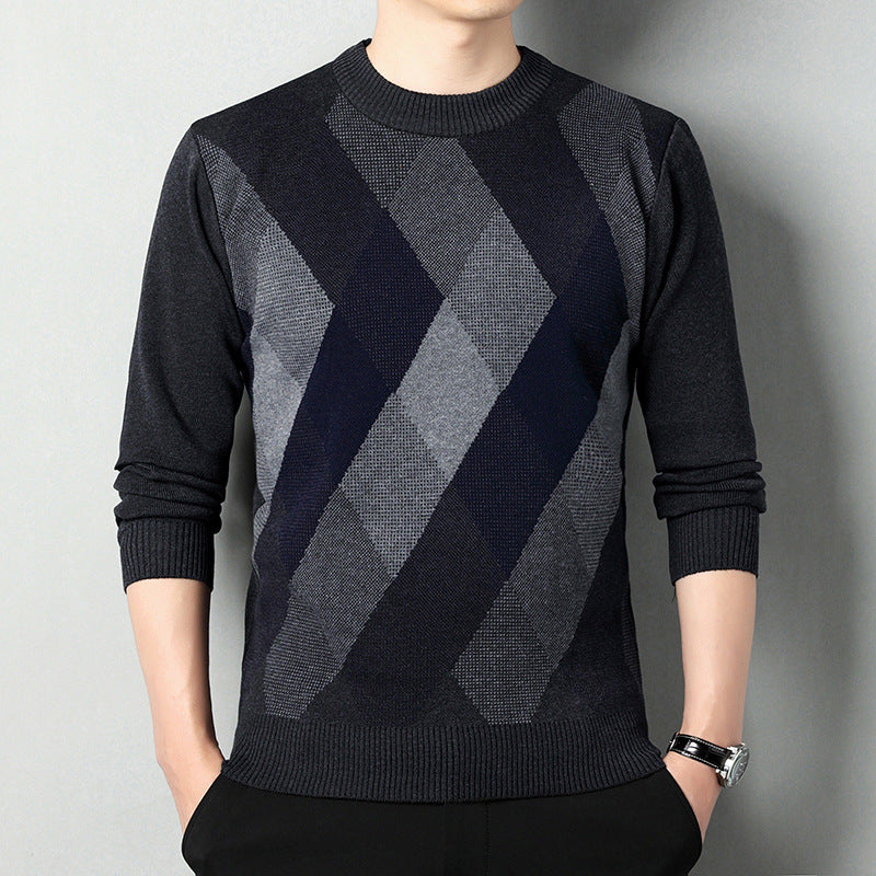 Maglione lavorato da uomo con scollo rotondo – strato stampato dalla vestibilità regolare per autunno e inverno