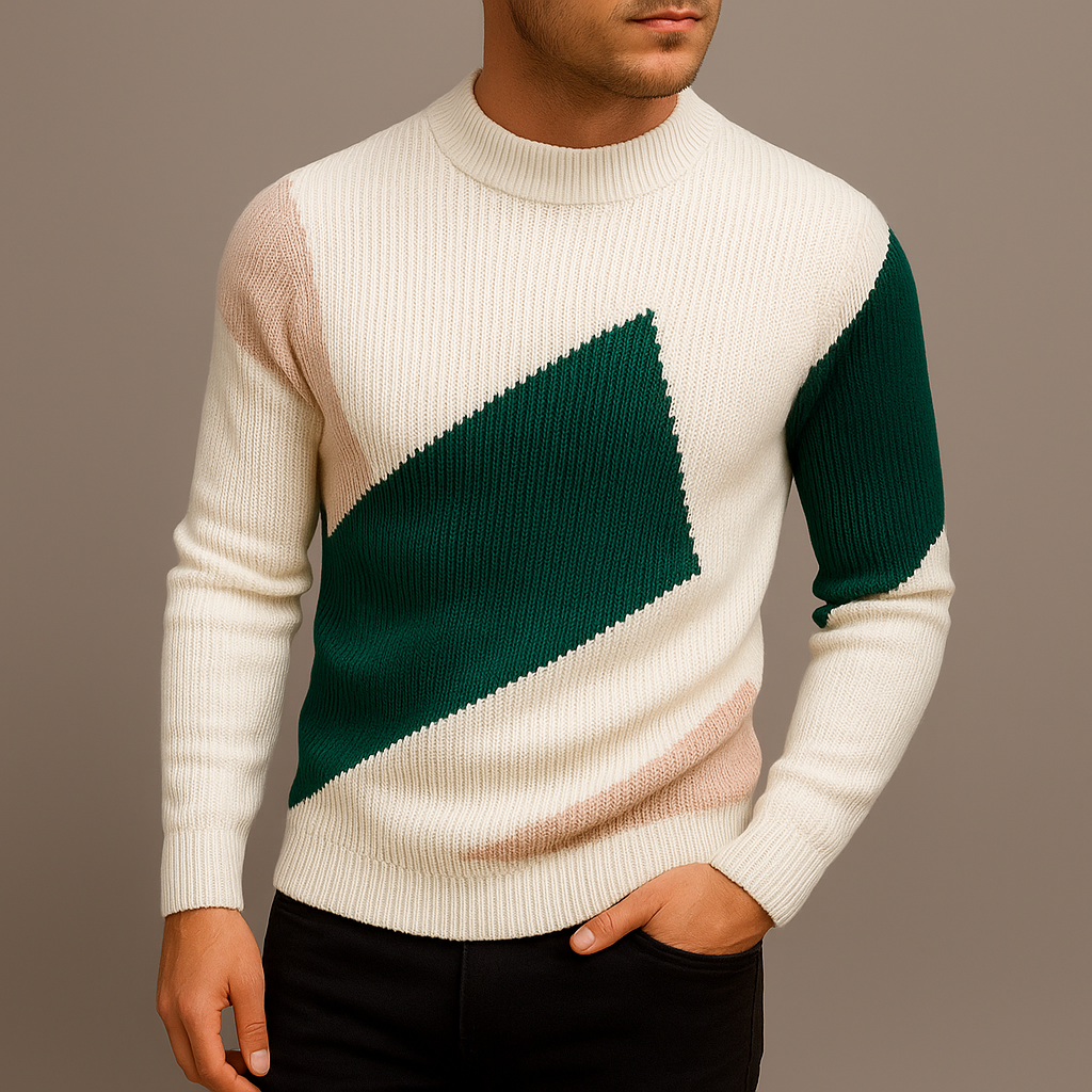 Men’s Slim-Fit Mock-Neck Sweater – Modern Long-Sleeve Knit for Smart Casual Wear