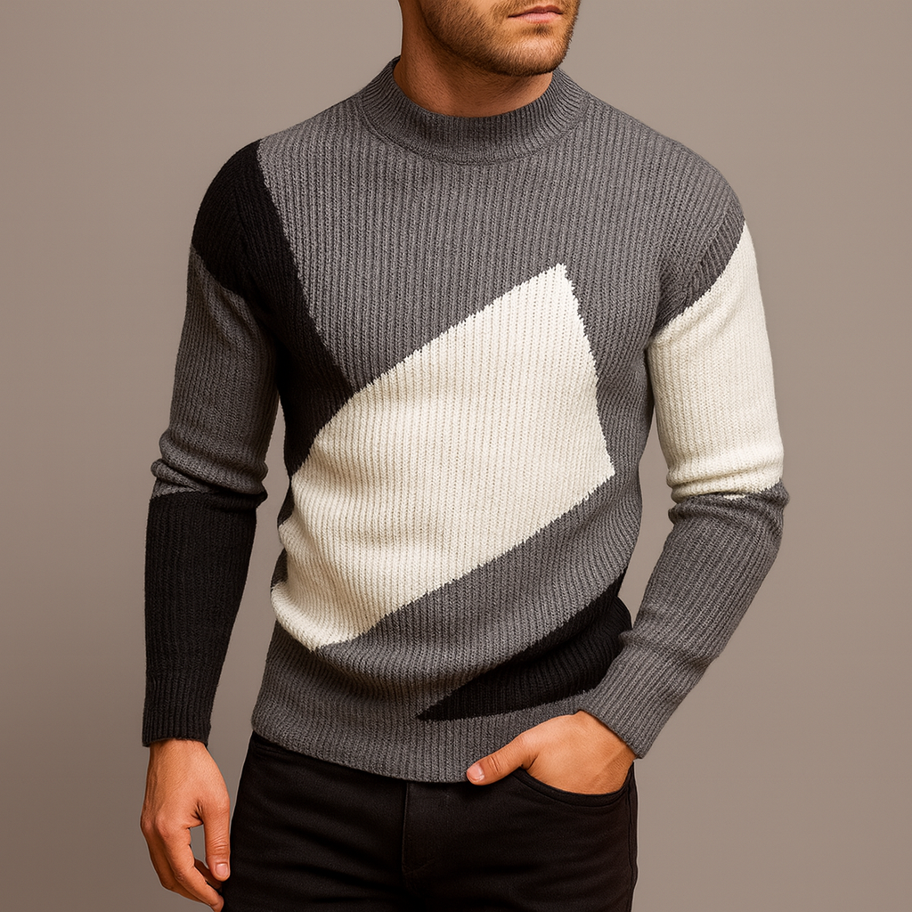 Men’s Slim-Fit Mock-Neck Sweater – Modern Long-Sleeve Knit for Smart Casual Wear