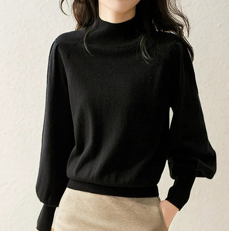 Haut tricoté pour femme à col montant – couche à manches longues pour l’automne et l’hiver