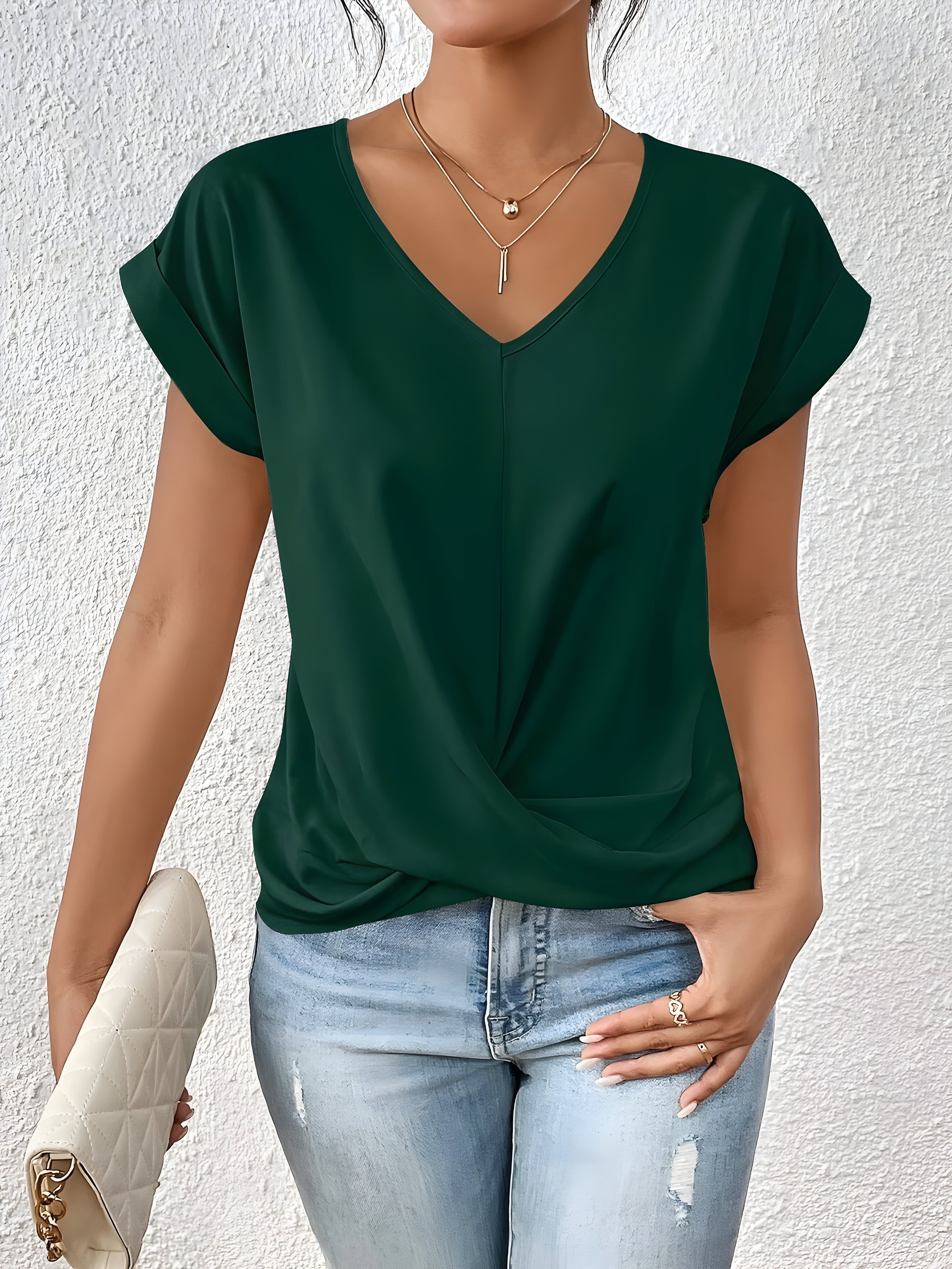 Women’s Twist Front V Neck Short Sleeve Casual Blouse