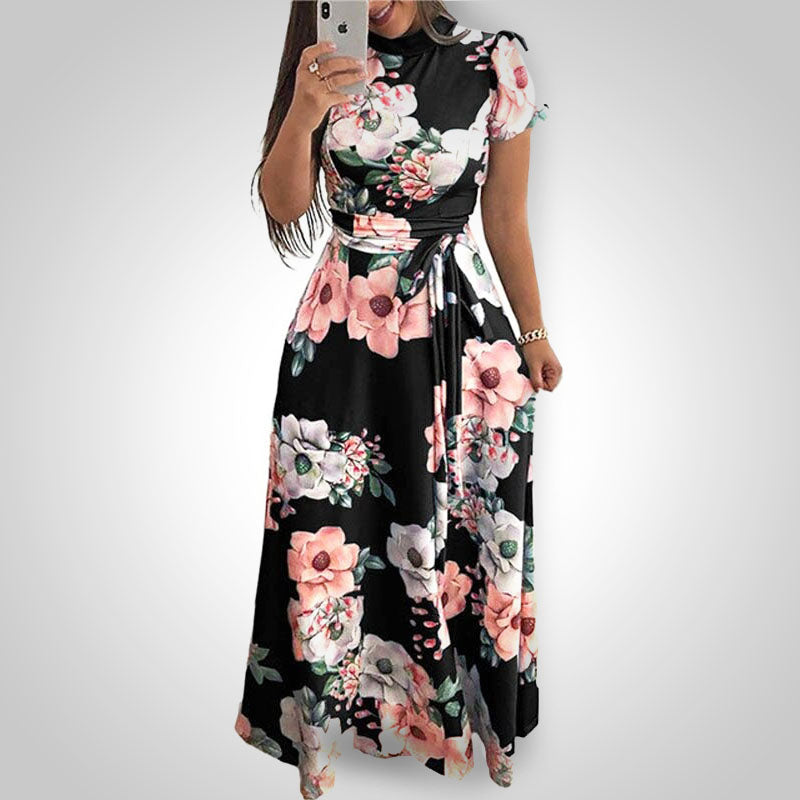 Robe maxi imprimée pour femme – Robe d'été fluide pour occasions avec taille marquée