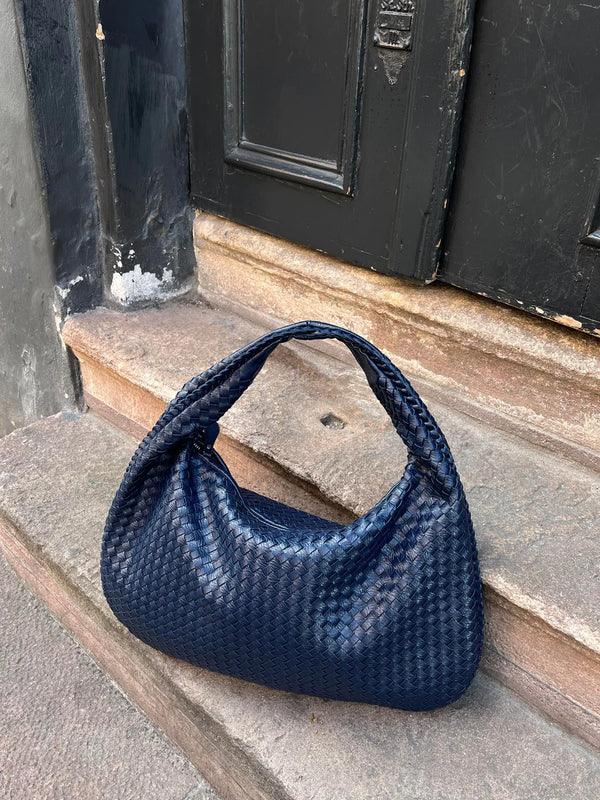 Women’s Woven Shoulder Bag Soft Vegan Leather Slouch Design