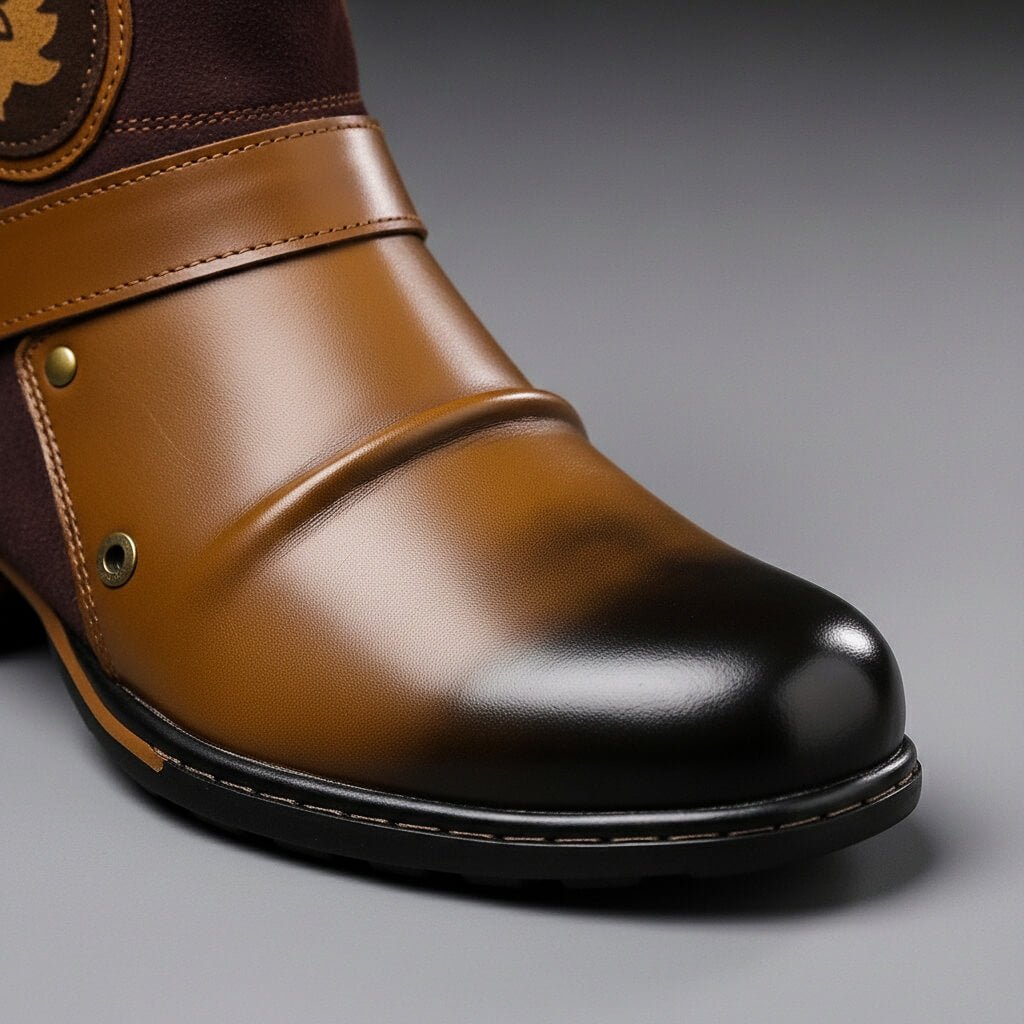 Bottines pour homme en cuir à boucle – chaussures montantes vintage à empiècements en daim pour l’automne et l’hiver