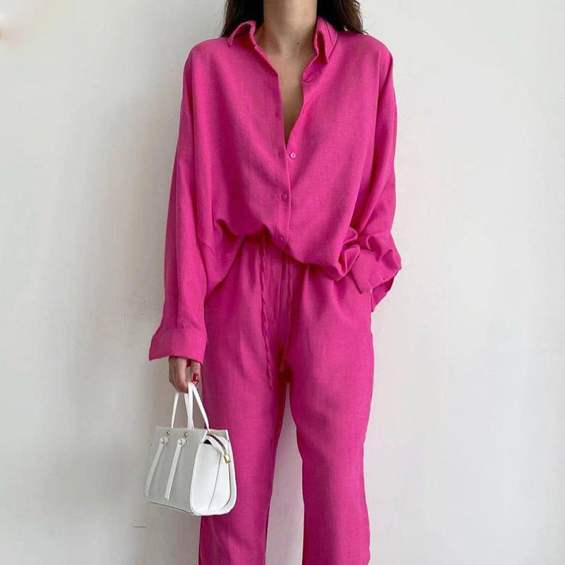Dámská lněná souprava s oversized halenkou a kalhotami