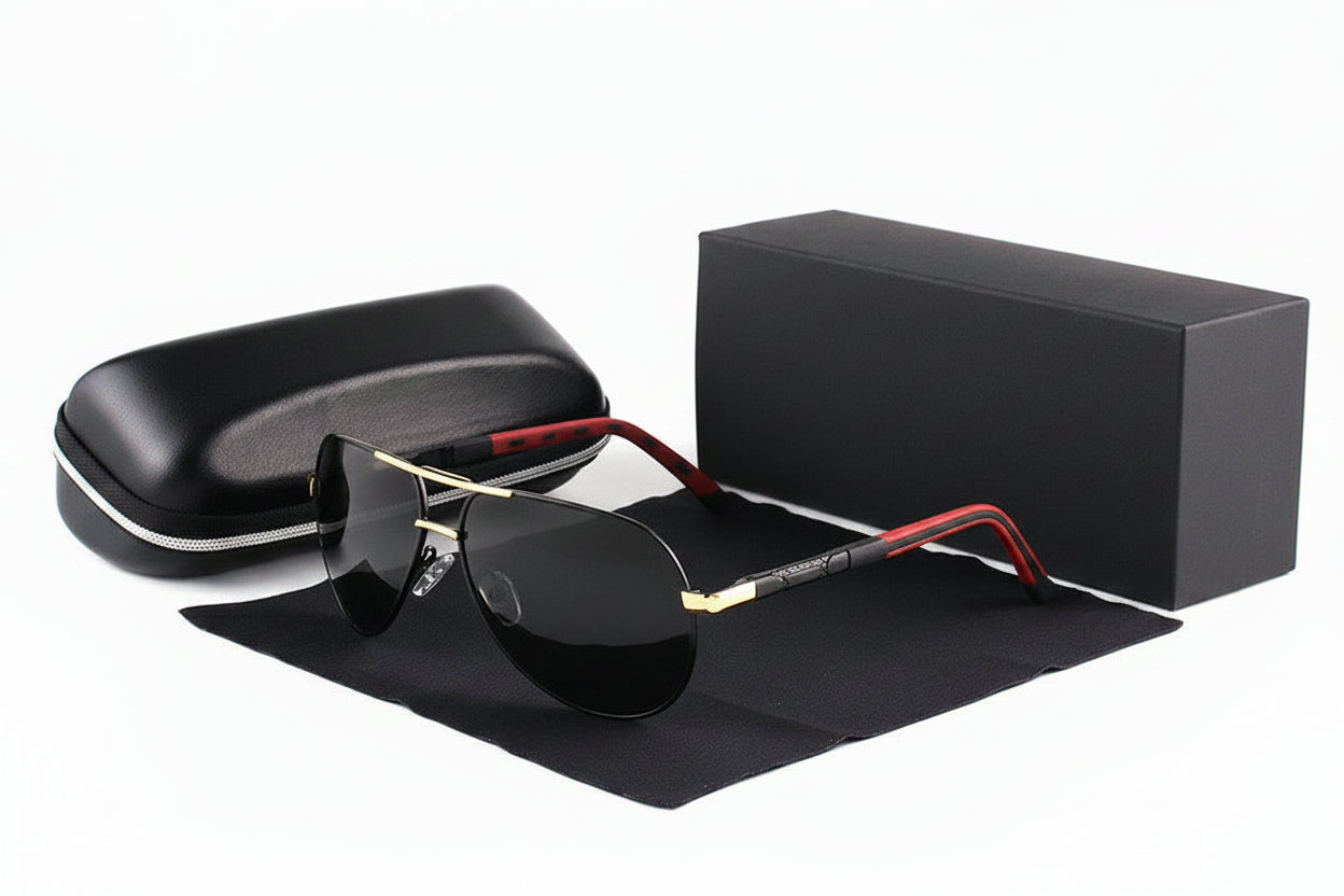 Ochelari de soare aviator polarizați pentru bărbați, cu ramă metalică ușoară