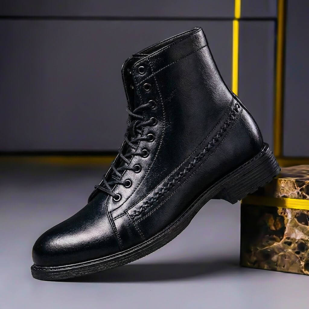 Bottines montantes à lacets pour homme en véritable cuir italien – chaussures élégantes et décontractées pour le bureau, pour l’automne et l’hiver
