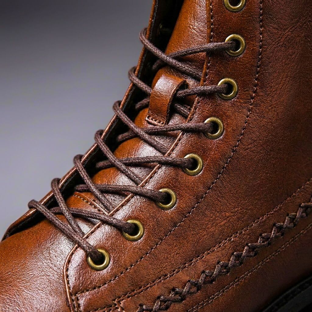 Bottines montantes à lacets pour homme en véritable cuir italien – chaussures élégantes et décontractées pour le bureau, pour l’automne et l’hiver