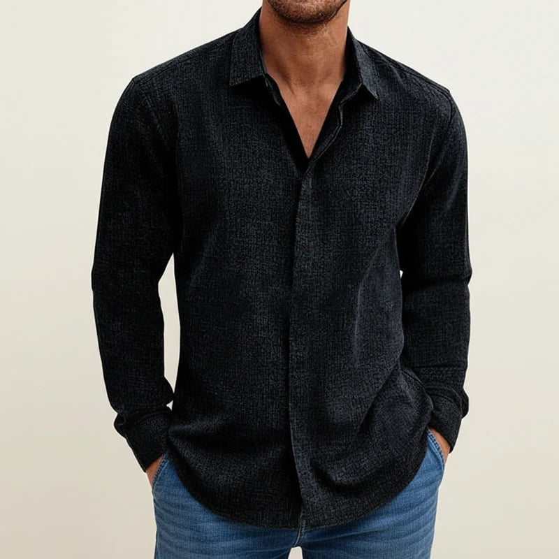 Chemise d’été texturée pour homme – modèle à manches longues, boutonnée sur le devant, pour une tenue du jour au soir